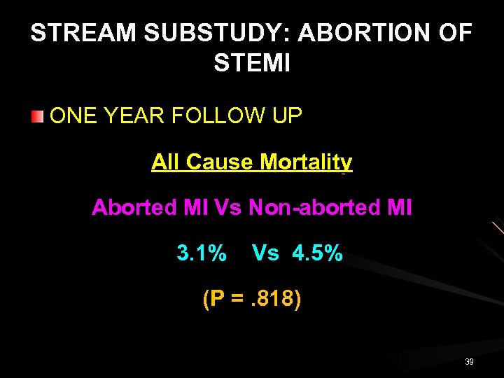 STREAM SUBSTUDY: ABORTION OF STEMI ONE YEAR FOLLOW UP All Cause Mortality Aborted MI