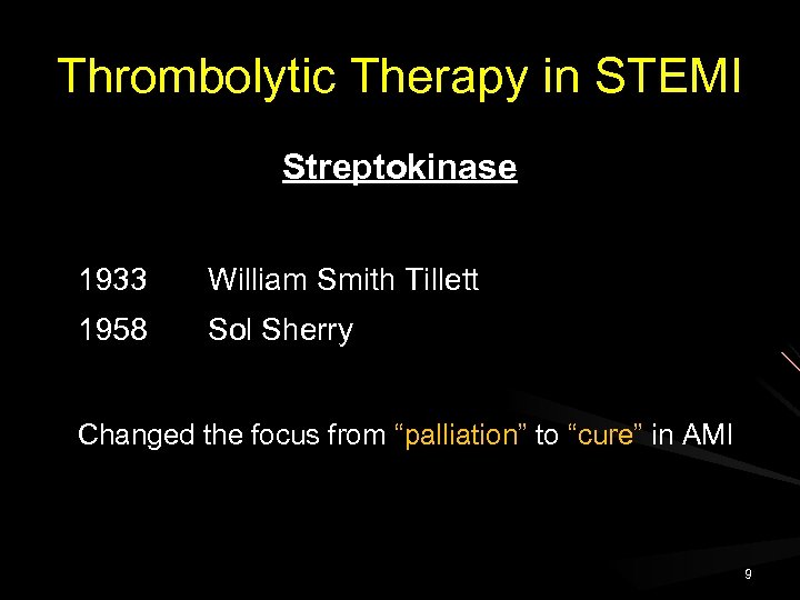 Thrombolytic Therapy in STEMI Streptokinase 1933 William Smith Tillett 1958 Sol Sherry Changed the