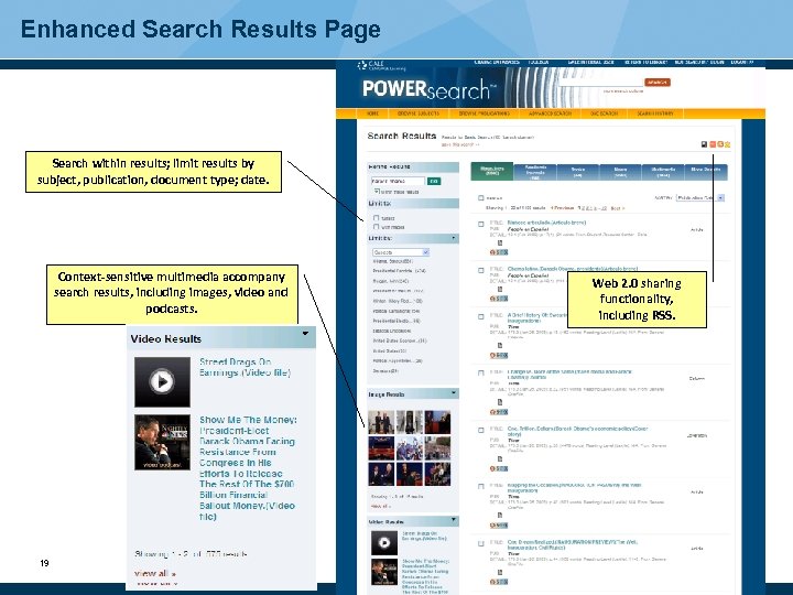 Enhanced Search Results Page Search within results; limit results by subject, publication, document type;