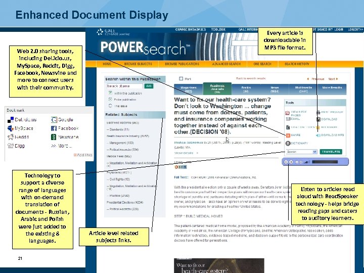 Enhanced Document Display Every article is downloadable in MP 3 file format. Web 2.