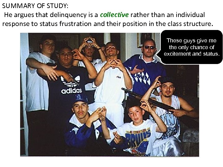 SUMMARY OF STUDY: He argues that delinquency is a collective rather than an individual