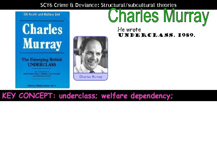 SCY 6 Crime & Deviance: Structural/subcultural theories He wrote underclass. 1989. KEY CONCEPT: underclass;