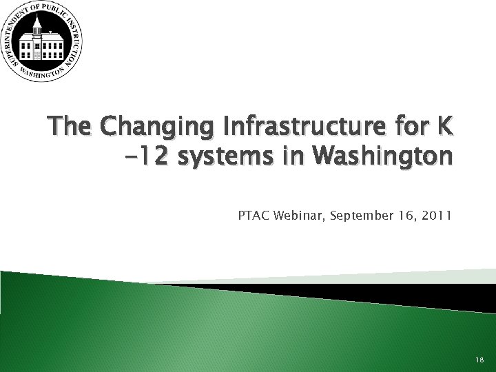 The Changing Infrastructure for K -12 systems in Washington PTAC Webinar, September 16, 2011