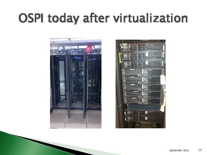 OSPI today after virtualization September 2011 23 