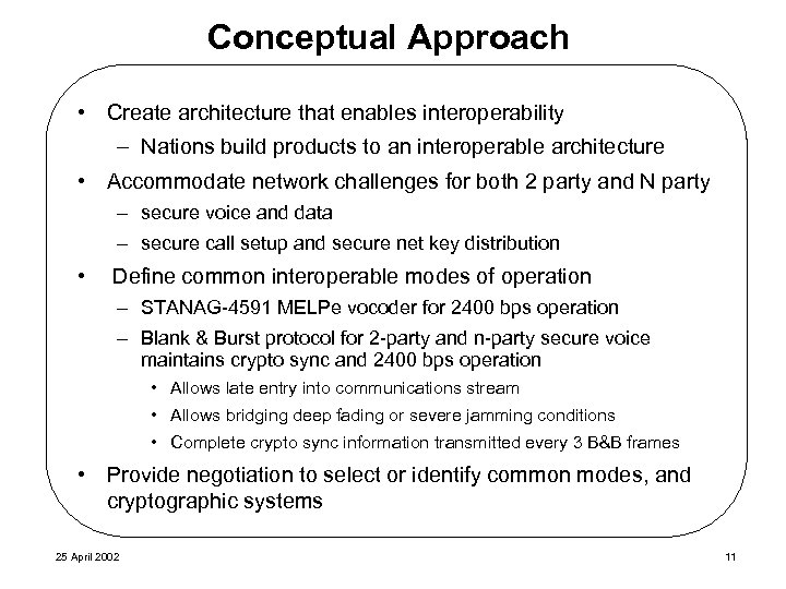 Conceptual Approach • Create architecture that enables interoperability – Nations build products to an