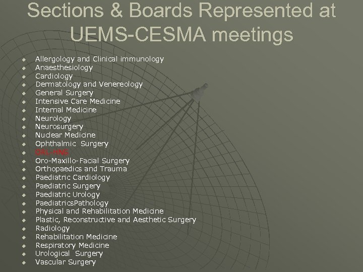 Sections & Boards Represented at UEMS-CESMA meetings u u u u u u u