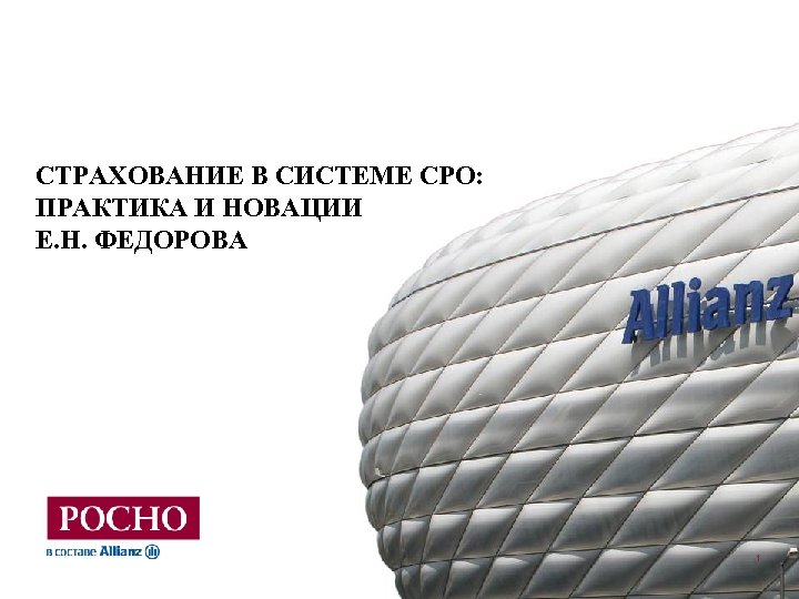 СТРАХОВАНИЕ В СИСТЕМЕ СРО: ПРАКТИКА И НОВАЦИИ Е. Н. ФЕДОРОВА 1 