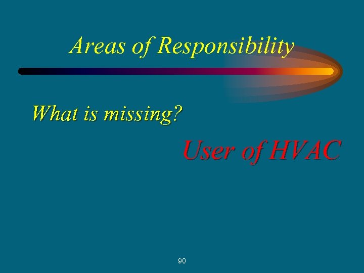 Areas of Responsibility What is missing? User of HVAC 90 