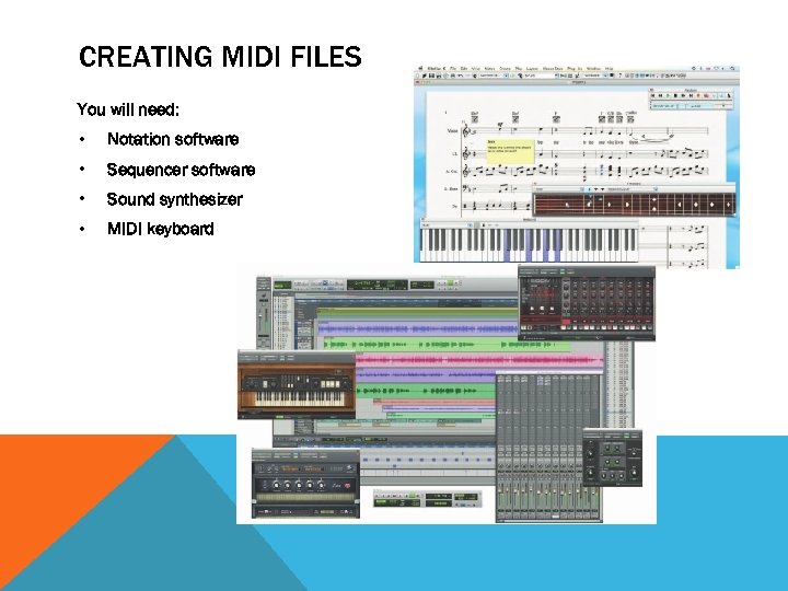 CREATING MIDI FILES You will need: • Notation software • Sequencer software • Sound