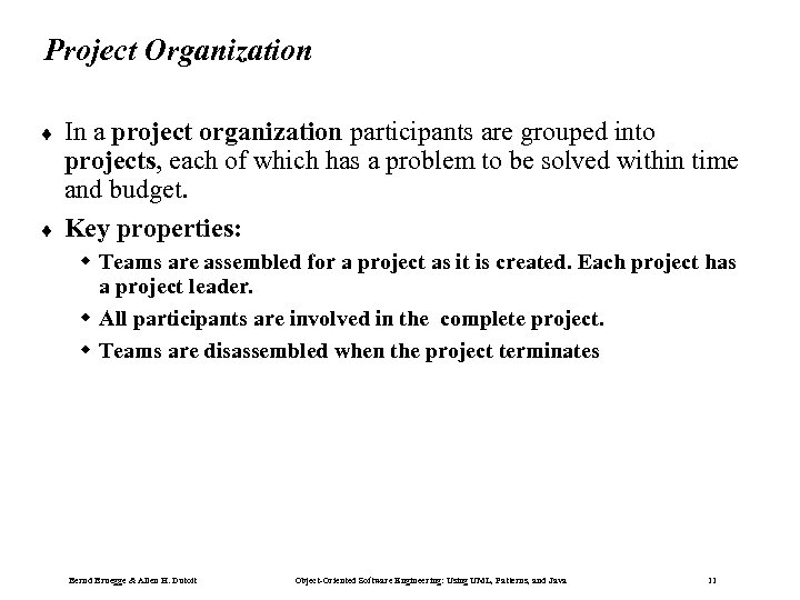 Project Organization ¨ ¨ In a project organization participants are grouped into projects, each