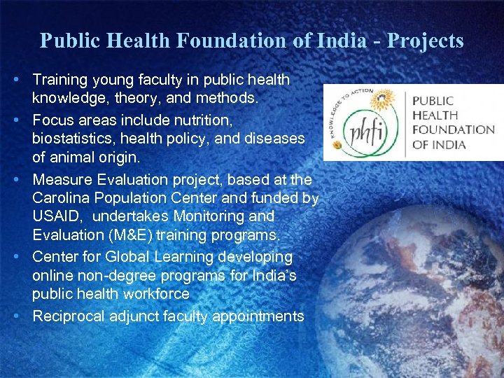 Public Health Foundation of India - Projects • Training young faculty in public health