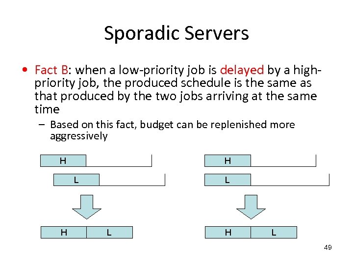 Sporadic Servers • Fact B: when a low-priority job is delayed by a highpriority