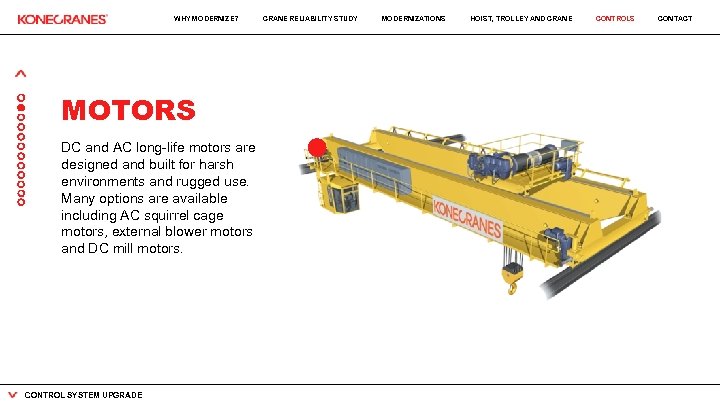 WHY MODERNIZE? MOTORS DC and AC long-life motors are designed and built for harsh