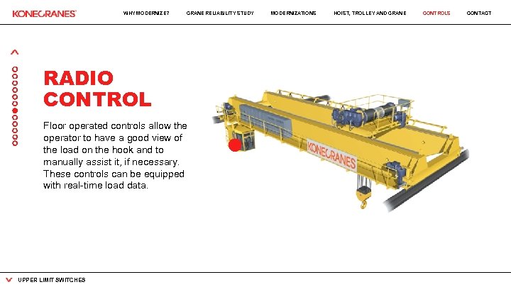 WHY MODERNIZE? CRANE RELIABILITY STUDY RADIO CONTROL Floor operated controls allow the operator to