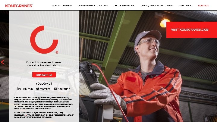 WHY MODERNIZE? CRANE RELIABILITY STUDY MODERNIZATIONS HOIST, TROLLEY AND CRANE CONTROLS CONTACT VISIT KONECRANES.