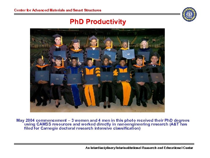 Center for Advanced Materials and Smart Structures Ph. D Productivity May 2004 commencement –