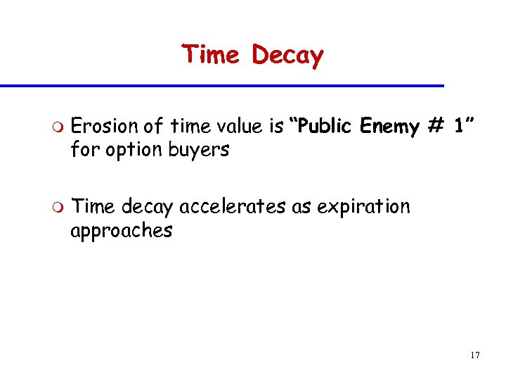 Time Decay m m Erosion of time value is “Public Enemy # 1” for