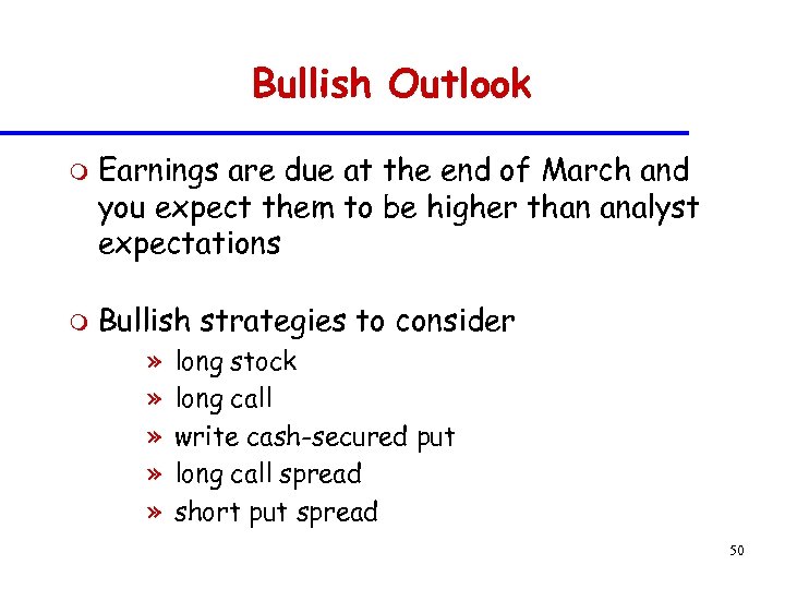 Bullish Outlook m m Earnings are due at the end of March and you