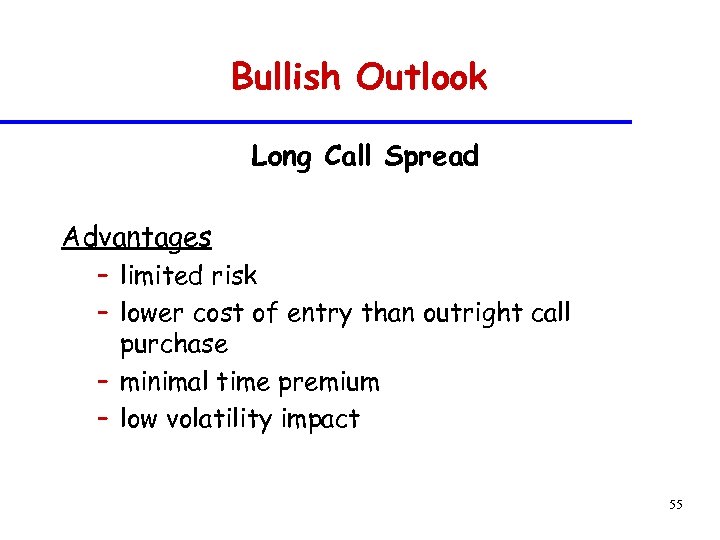 Bullish Outlook Long Call Spread Advantages – limited risk – lower cost of entry