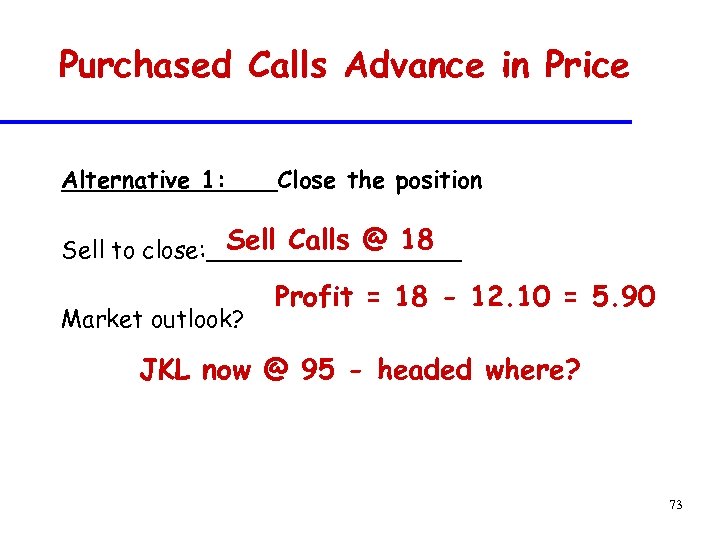 Purchased Calls Advance in Price Alternative 1: Close the position Sell Calls @ 18