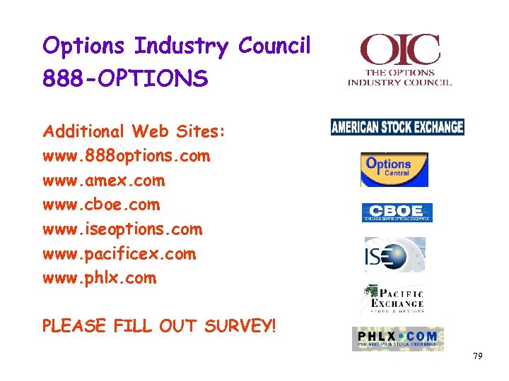 Options Industry Council 888 -OPTIONS Additional Web Sites: www. 888 options. com www. amex.