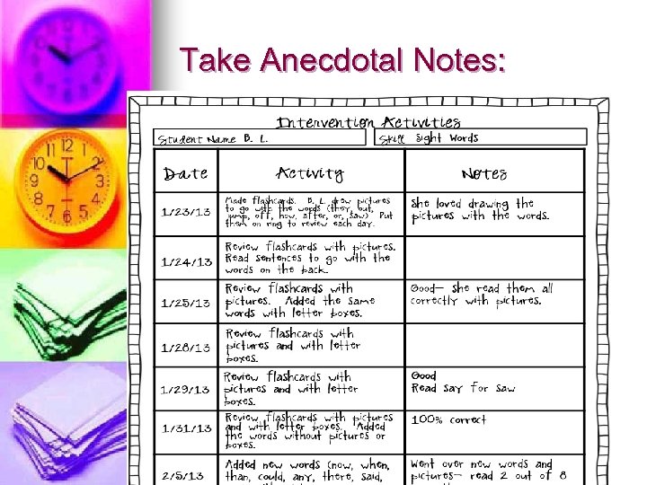 Take Anecdotal Notes: 
