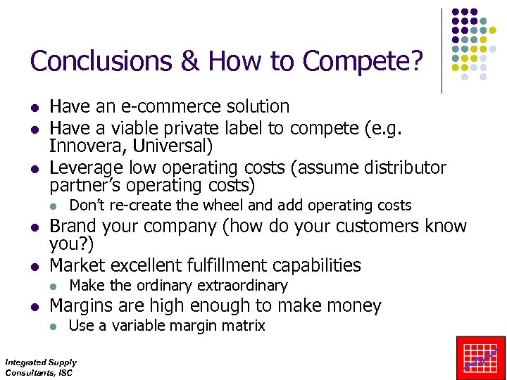 Conclusions & How to Compete? l l l Have an e-commerce solution Have a