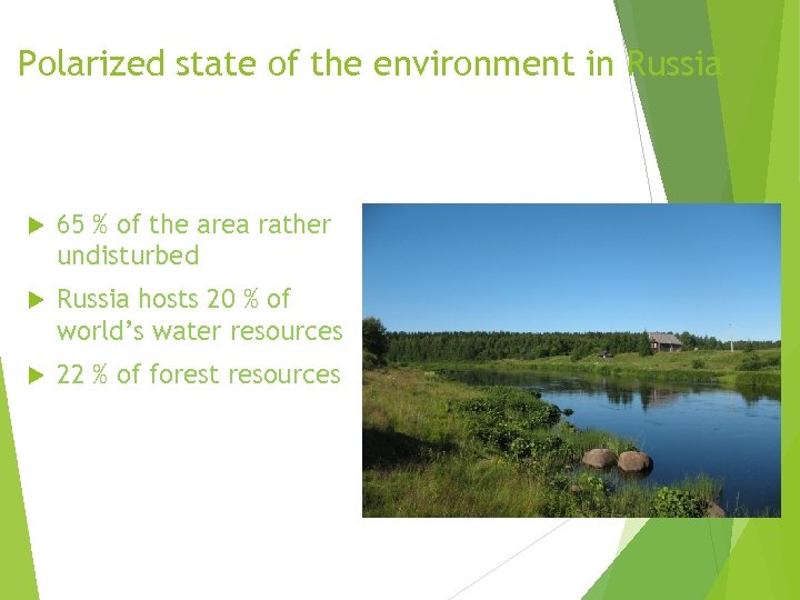 Polarized state of the environment in Russia 65 % of the area rather undisturbed