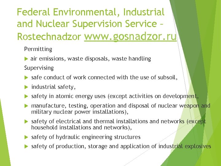 Federal Environmental, Industrial and Nuclear Supervision Service – Rostechnadzor www. gosnadzor. ru Permitting air