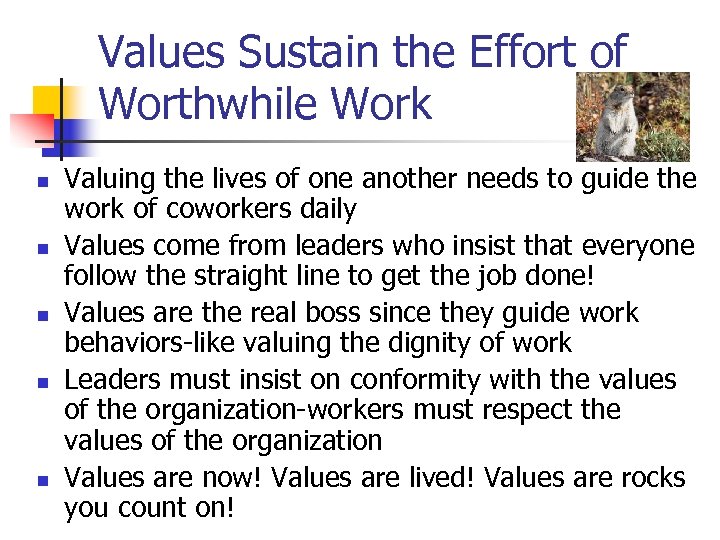 Values Sustain the Effort of Worthwhile Work n n n Valuing the lives of