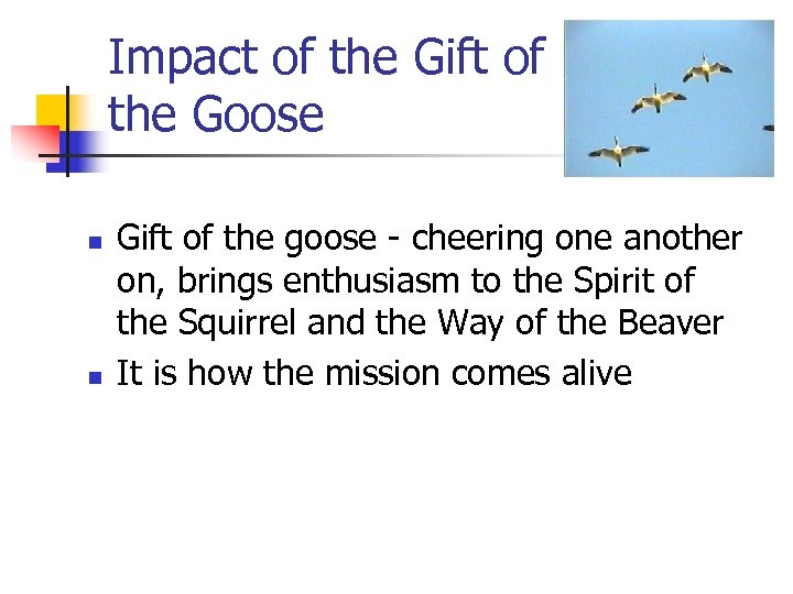 Impact of the Gift of the Goose n n Gift of the goose -