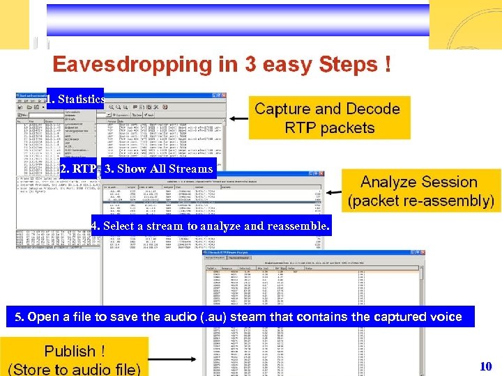 1. Statistics 2. RTP 3. Show All Streams 4. Select a stream to analyze