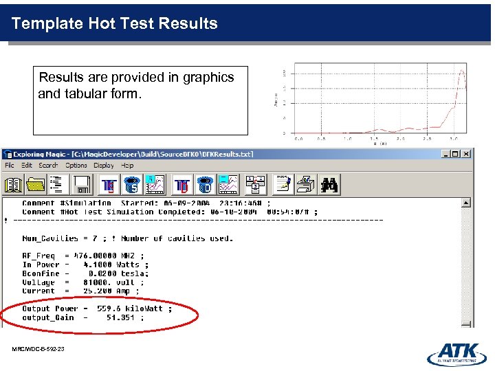 Template Hot Test Results are provided in graphics and tabular form. MRC/WDC-B-592 -23 