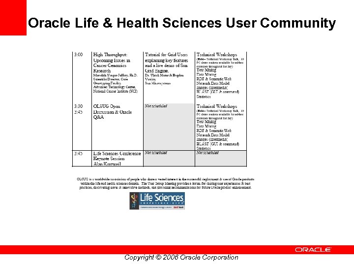 Oracle Life & Health Sciences User Community Copyright © 2006 Oracle Corporation 