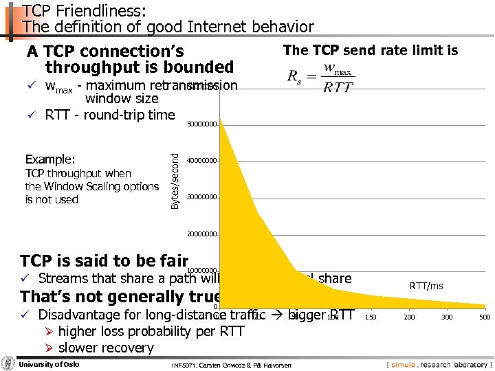 TCP Friendliness: The definition of good Internet behavior A TCP connection’s throughput is bounded