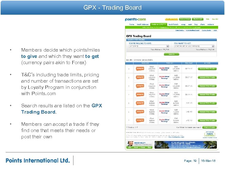 GPX - Trading Board • Members decide which points/miles to give and which they