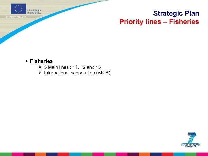 Strategic Plan Priority lines – Fisheries • Fisheries Ø 3 Main lines : 11,