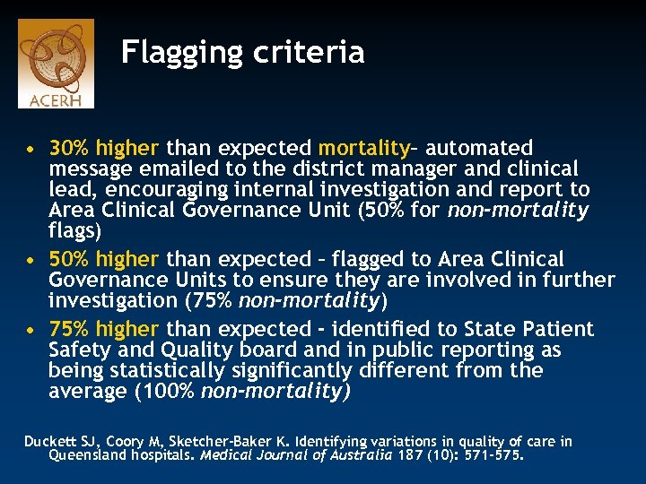 Flagging criteria • 30% higher than expected mortality– automated message emailed to the district