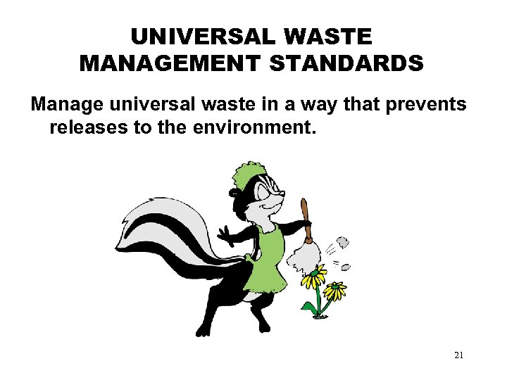 UNIVERSAL WASTE MANAGEMENT STANDARDS Manage universal waste in a way that prevents releases to