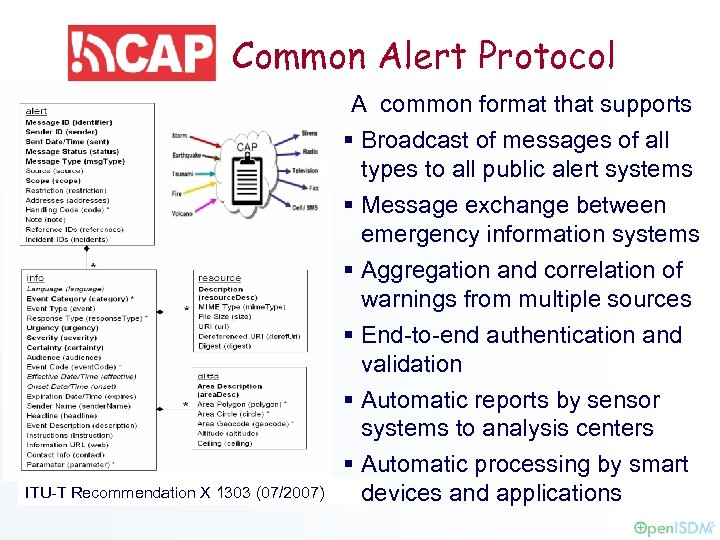 Common Alert Protocol A common format that supports § Broadcast of messages of all