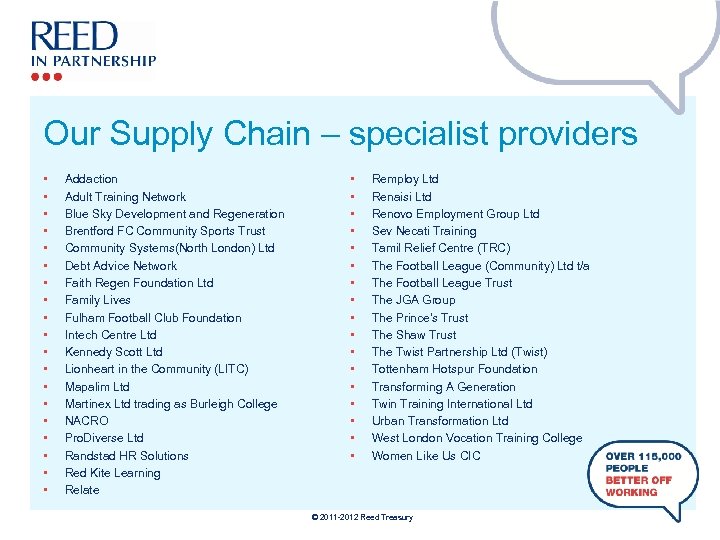 Our Supply Chain – specialist providers • • • • • Addaction Adult Training