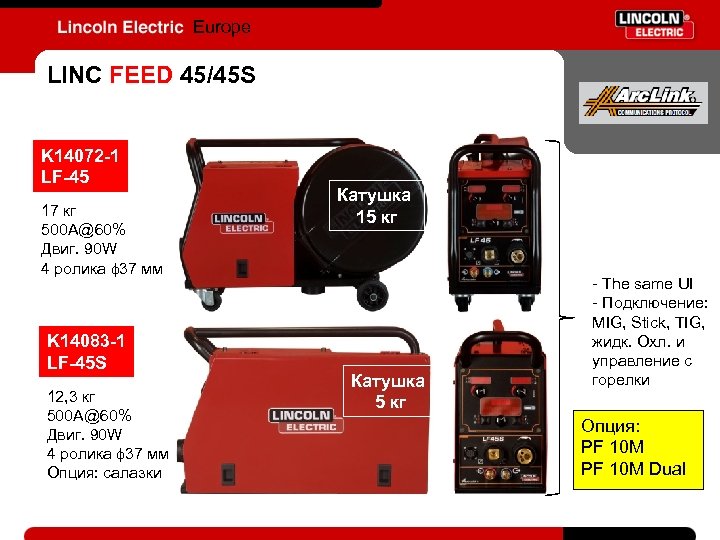 Europe LINC FEED 45/45 S K 14072 -1 LF-45 17 кг 500 А@60% Двиг.