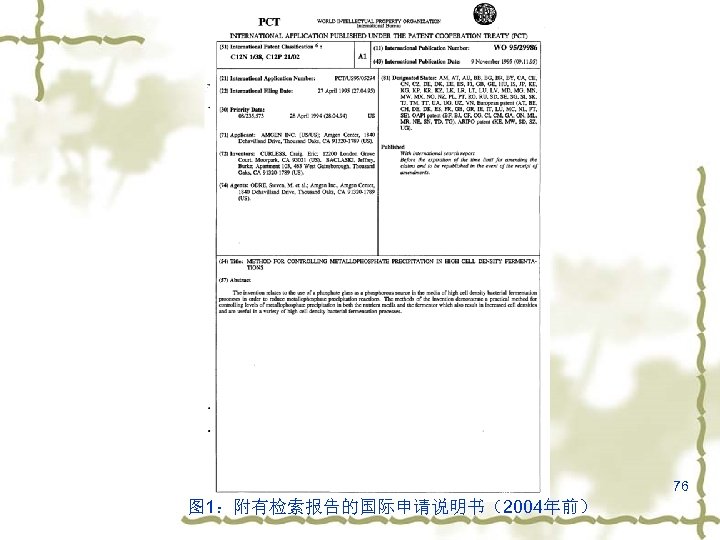 76 图 1：附有检索报告的国际申请说明书（2004年前） 