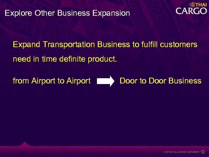 Explore Other Business Expansion Expand Transportation Business to fulfill customers need in time definite