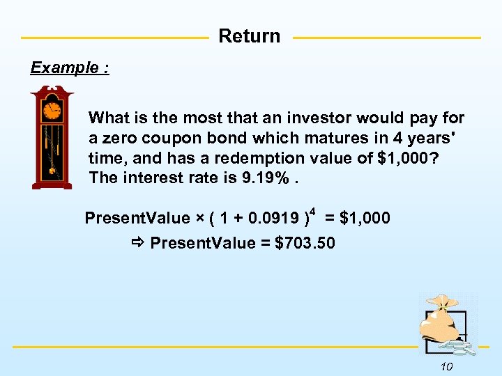 Return Example : What is the most that an investor would pay for a