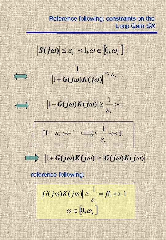 Reference following: constraints on the Loop Gain GK If reference following: 