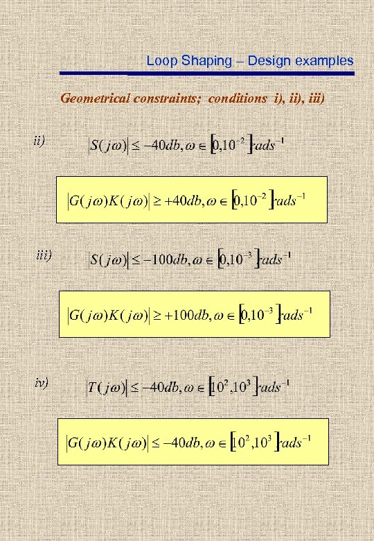 Loop Shaping – Design examples Geometrical constraints; conditions i), iii) iv) 