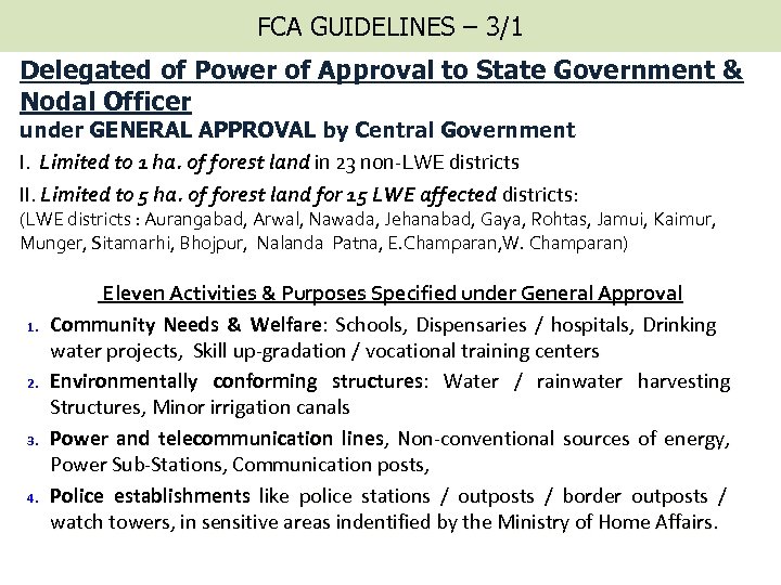 FCA GUIDELINES – 3/1 Delegated of Power of Approval to State Government & Nodal