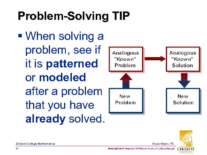 Problem-Solving TIP § When solving a problem, see if it is patterned or modeled