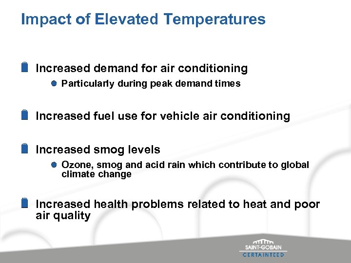 Impact of Elevated Temperatures Increased demand for air conditioning Particularly during peak demand times